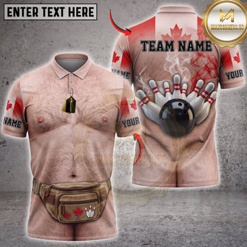 Maxcorners Bowling Funny Body Waist Bag Canada Flag Bowling Ball Pins Personalized Name 3D Unisex Shirt