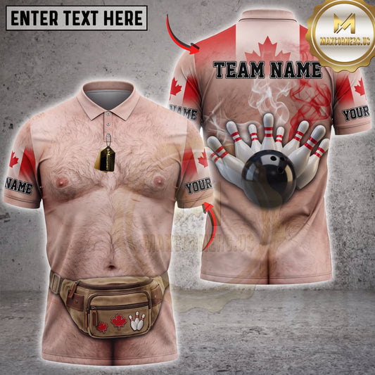 Maxcorners Bowling Funny Body Waist Bag Canada Flag Bowling Ball Pins Personalized Name 3D Unisex Shirt