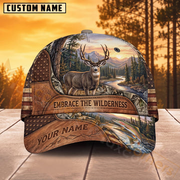 Maxcorners Deer Hunting Mountain Lake Embrace The Wilderness Personalized Name 3D Cap