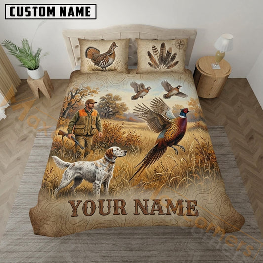 Maxcorners Pheasant Hunting Golden Harvest Scene Bedding Set 3D Print Custom Name