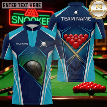 Maxcorners Snooker Midnight Blue Cyan Geometric Personalized Name 3D Unisex Shirt