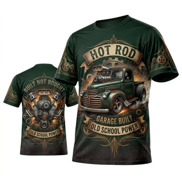 Maxcorners Personalized Car Classic Muscle Car 3D T-Shirt – Hot Rod Forest Green Classic Street Machine