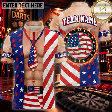 Maxcorners Darts Patriotic American Flag Suit USA Dartboard Personalized Name 3D Unisex Shirt