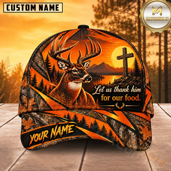 Maxcorners Deer Hunting Whitetail Buck Let Us Thank Him for Our Food Side Profile Camo Customized Name 3D Cap