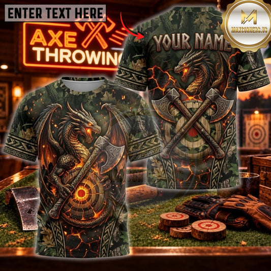 Maxcorners Axe Throwing Vintage Forest Grizzly Bear Personalized Name 3D Unisex Shirt