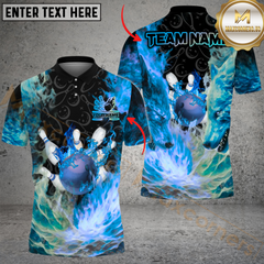 Maxcorners Bowling Flame And Ice  Multicolor Personalized Name, Team Name 3D Unisex Shirt