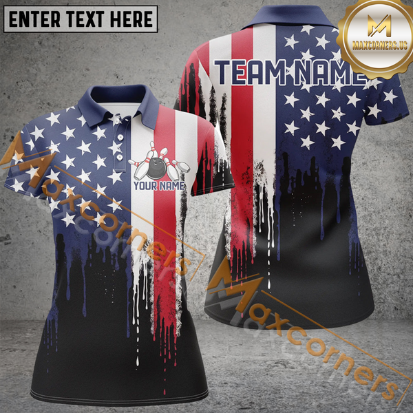 Maxcorners Dripping American Flag Bowling Jersey Customized Name, Team Name 3D Shirt