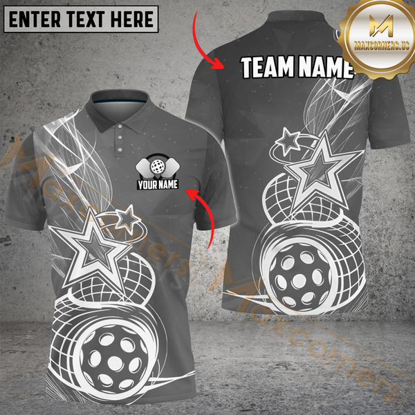 Maxcorners Pickleball Star Multicolor Customized Name, Team Name 3D Shirts