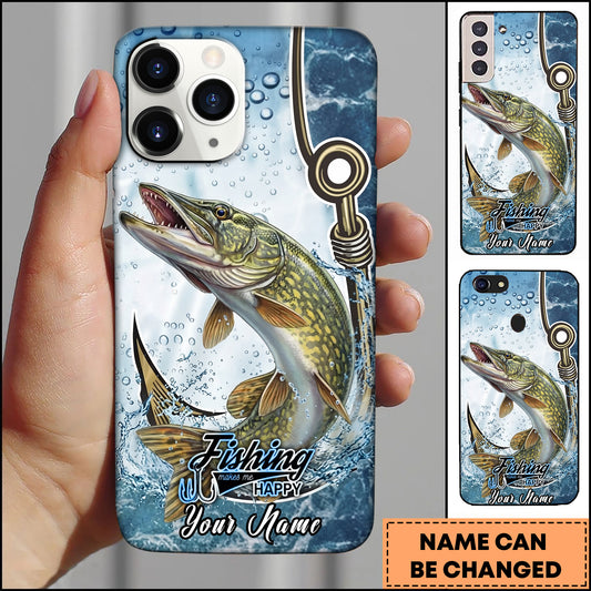 Maxcorners Pike Fishing Phone Case Hook Line Ocean Bubble Design Personalized Name Phone Case