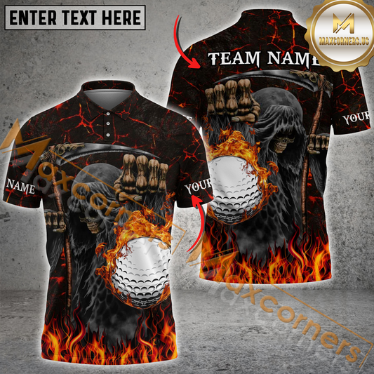 Maxcorners Grim Reaper Flaming Golf Jersey Multicolor Option Customized Name, Team Name 3D Polo Shirt