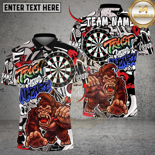 Maxcorners Darts Gorilla Power Action Art Trust Your Madness Multicolor Options Personalized Name Shirt (4 Colors)