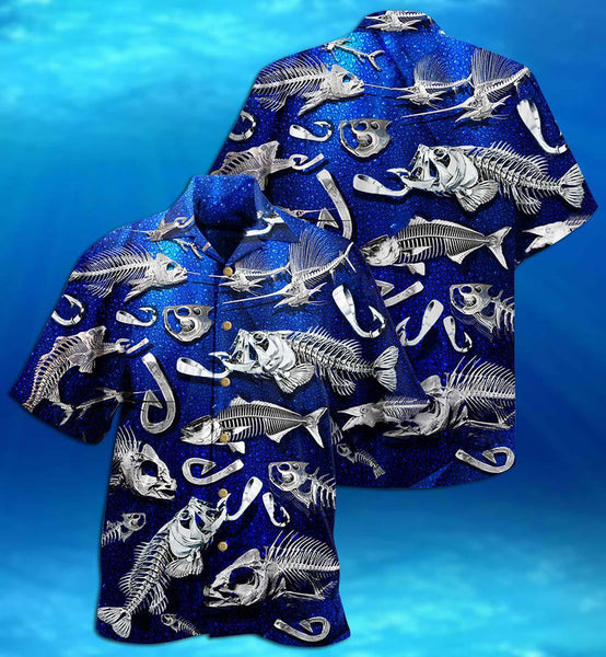 Maxcorners Fishing Fishbone Blue Style Hawaiian Shirt