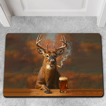 Maxcorners Deer Smoking & Bar Glassware Doormat - Funny Hunting Cabin Rug, Man Cave & Outdoor Decor Gift LM1611