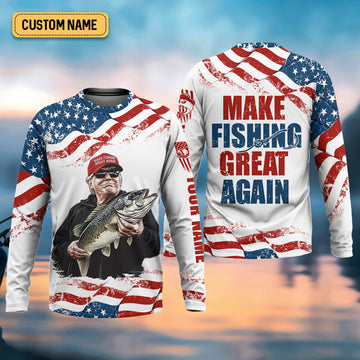 Maxcorners Make Fishing Great Again Patriotic Fishing Shirt, Red White Blue Fishing UPF Shirts, Men's Fishing Shirt