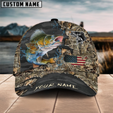 Maxcorners Walleye Fishing American Flag Map Camo Pattern Personalized Cap