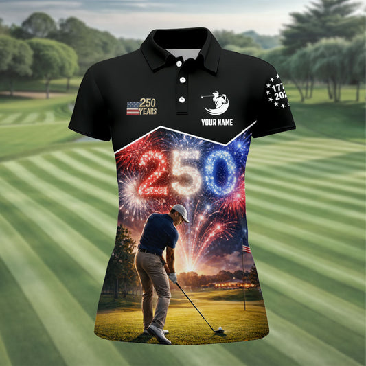 Maxcorners Custom America 250 Fireworks Golfer Polo Shirt, Women's Golf Polo, Golf Tops For Women LM1507