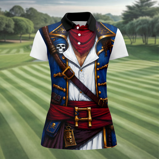 Maxcorners Caribbean Pirate Golf Shirt, Classic Buccaneer Captain Uniform, Golf Shirt For Women LM1507