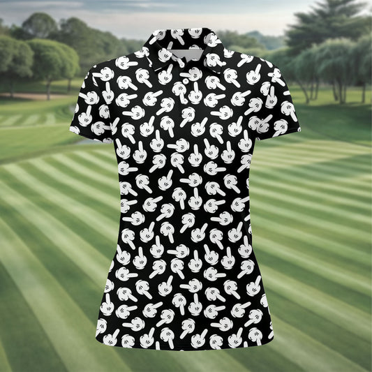 Maxcorners Funny Middle Finger Hand Golf Polo Shirt, Golf Shirts For Women, Women’s Golf Polo LM1507