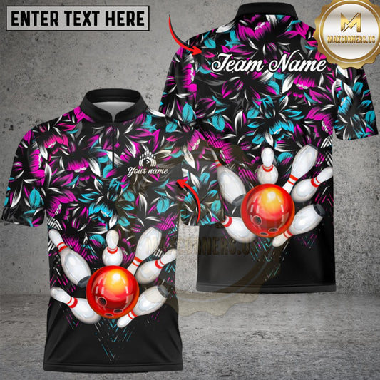 Maxcorners Bowling Tropical Floral Multicolor Customized Name, Team Name 3D Shirts