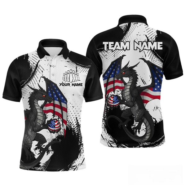 Maxcorners Black & White Polo Bowling Team Jersey Custom American Dragon Bowling Shirt for Men And Women LM014