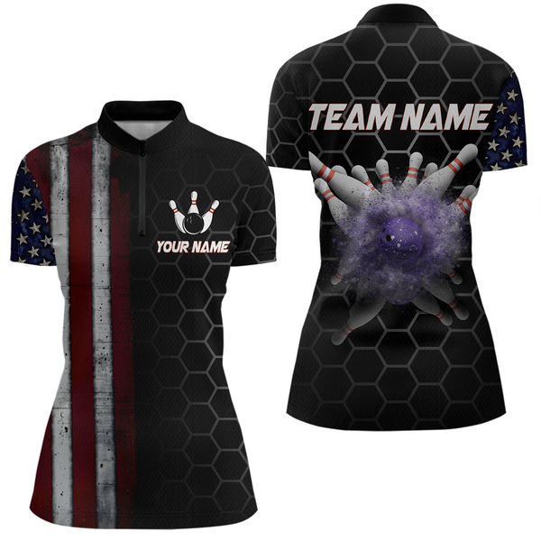 Maxcorners Custom American Bowling Polo Shirt Patriotic Bowling Jersey for Men Women