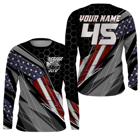 Custom ATV Motocross Jersey UPF30+ Quad Bike Shirt Racing Adult Youth American Flag Long Sleeves