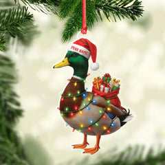 Maxcorners Funny Christmas Duck Acrylic Ornament â€“ Mallard Santa with Lights and Gifts, Personalized Holiday Decoration for Duck Lovers, Unique Hunter Christmas Gift
