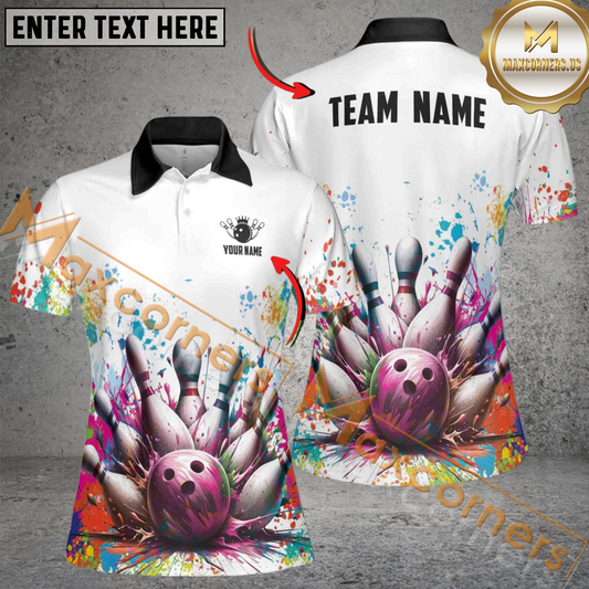 Maxcorners  Colorful Spatter Bowling Strike Bowling Jersey Customized Name, Team Name 3D Shirt For Women