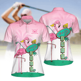 Maxcorners Flamingo Golf Seamless Pattern Golf Women Short Sleeve Polo