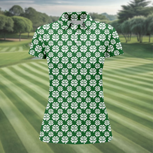 Maxcorners Dibs On The Redhead Lucky Four Leaf Clover St Patrick's Day Golf Shirt, Women's Golf Tops, Ladies Golf Shirts