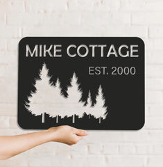 Maxcorners Personalized Forest Metal Sign WITH LED/WITHOUT LED - Rustic Cabin Name Sign With Pine Trees, Wall Art for Lodge & Home LM0110