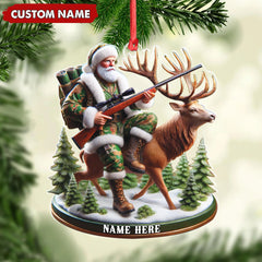 Maxcorners Personalized Acrylic Hunter Santa Riding Deer Christmas Ornament - Custom Hunting Gift Decoration LM0110
