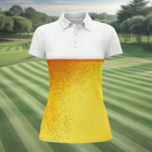 Maxcorners Cold Beer Print Golf Top, Beer Glass Pattern Design, Golf Shirts For Women LM1507