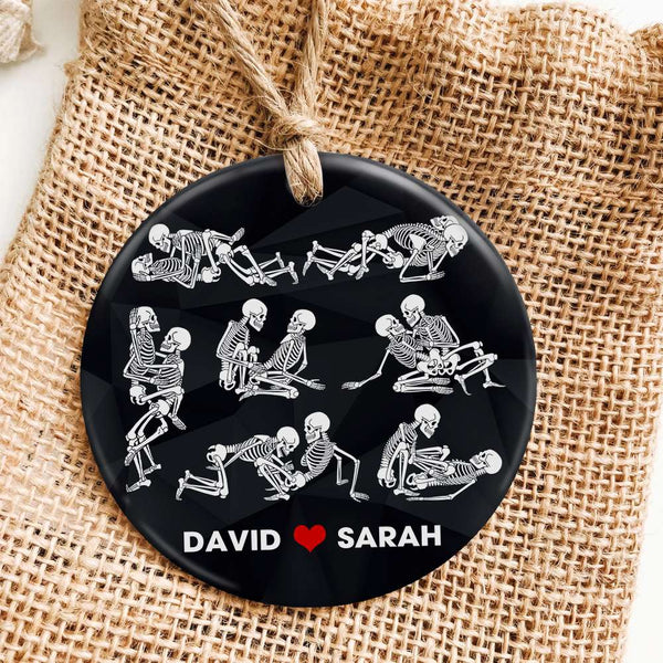 Maxcorners Personalized Black Rose Heart Shape Skeleton Couple Christmas - Ornament
