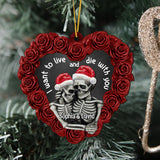 Maxcorners Personalized Skeleton Couple Black Rose Heart Shape - Ornament