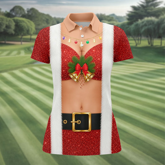 Maxcorners Women's Funny Mrs Claus Costume Golf Shirt, Christmas Golf Shirt, Women’s Golf Apparel LM1507