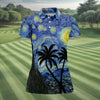 Maxcorners Van Gogh Starry Night Tropical Palm Tree Golf Shirt, Golf Polo For Women, Printed Golf Shirt LM1507