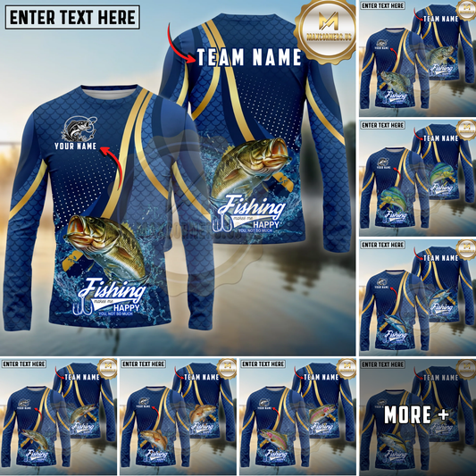 Maxcorners Fishing Sport Stripe Scale Pattern Personalized Name, Team Name Long Sleeve Shirt (9 Breeds)