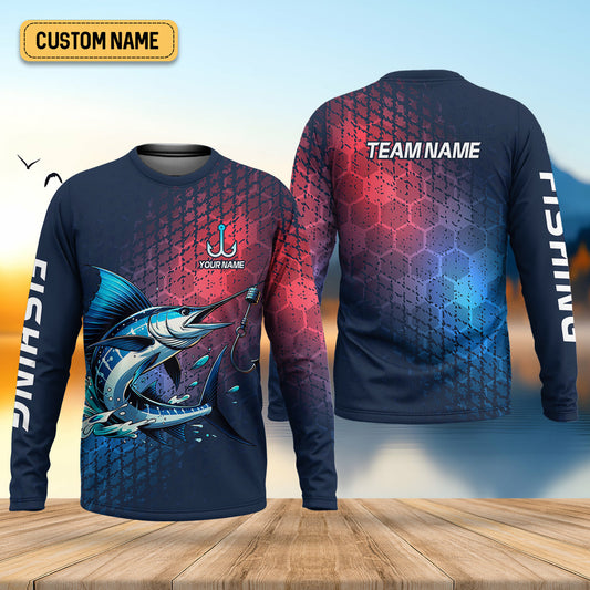 Maxcorners Marlin Fishing Custom Name UPF Shirts, Tournament Fishing Shirts, Men's Fishing Shirt