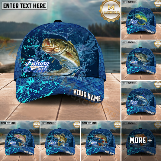 Maxcorners Fishing Neon Splash Abstract Dark Pattern Personalized Name Classic 3D Cap (9 Breeds)
