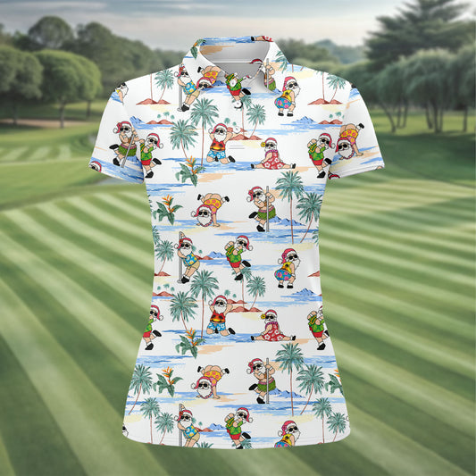Maxcorners Beach Party Santa Christmas Golf Shirt, Women's Golf Tops, Printed Golf Shirt, Golf Polo For Women LM1507
