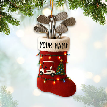 Maxcorners Custom Name Golf Stocking Ornament â€“ Personalized Christmas Ornament for Golf Lovers, Funny Golfer Gift for Men, Golf Cart and Clubs Xmas Decor MT1611