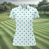 Maxcorners Grid Pattern Shamrock Golf Shirt, St Patrick's Day Women's Golf Tops, Ladies Golf Polos, Golf Shirt For Women