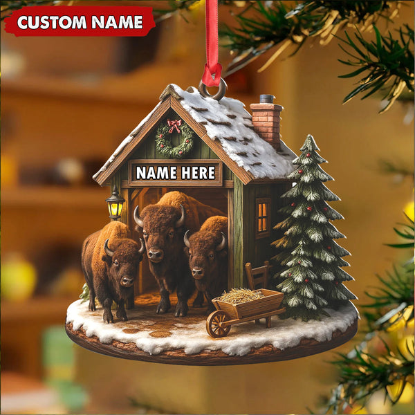 Maxcorners Personalized Acrylic Bison Christmas Ornament - Custom Buffalo Barn Holiday Decor LM0110