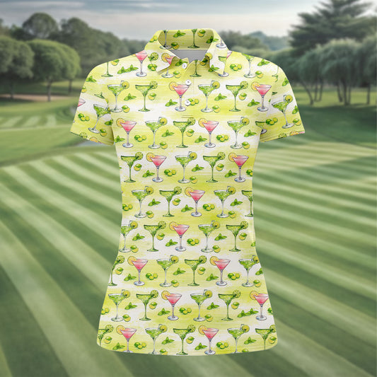 Maxcorners Vintage Margarita Cocktail Lime Pattern Golf Shirt, Women’s Golf Polo, Golf Tops For Women LM1507