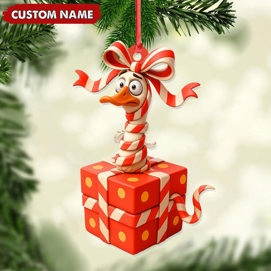 Maxcorners Personalized Funny Duck Gift Box Acrylic Ornament - Hilarious Christmas Decor, Perfect Gag Gift for Friends & Coworkers