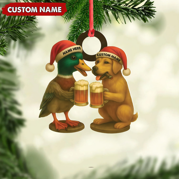 Maxcorners Custom Duck & Dog Acrylic Christmas Ornament - Personalized Hunter Gift LM0411