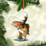 Maxcorners Personalized Funny Fishing Acrylic Ornament - Cowboy Riding Fish Christmas Decoration for Fishermen LM0411
