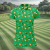 Maxcorners St Patrick's Day Pot Of Gold Leprechaun Hats Irish Flag Women's Golf Tops, Ladies Golf Shirts