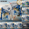 Maxcorners Largemouth Bass Fishing Honeycomb Electric Water Splash Personalized Name, Team Name Long Sleeve Shirt (11 Fish Species)